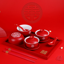 Wedding salute tea cup bowl set big red ceramic bowl three only cover bowl sweet water bowl dowry wedding celebration bowl hi tea