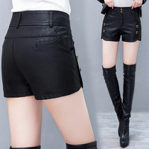 Puleather shorts winter wear high-waisted pants autumn and winter 2021 New plus size Joker slim Martin boots pants