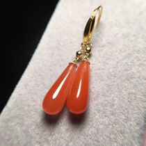 Natural Sichuan Liangshan cherry red southern red agate water drop ear hook 18K gold ice permeable