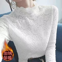 Add velvet without velvet Lace with a base Fairy top Autumn and winter Foreign style small shirt Lace shirt Fairy long-sleeved woman