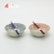 Japanese imported tableware AITO Uno Chiyo Sakura Snow Mino Yaki ceramic bowl chopsticks plate plate Couple pair bowl gift box