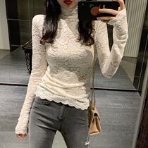 Fenchy half high collar lace base shirt female inner long sleeve new spring and autumn mesh perspective perspective slim body