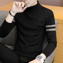Semi-turtleneck sweater men Korean version 2021 New plus velvet thickened trend mid-Collar Cotton men long sleeve base shirt men