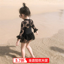 Girls swimsuit 2021 Summer new female baby Han version net red with black sunscreen long sleeve lace one-piece swimsuit