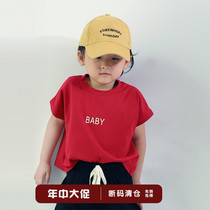 Girl Red Short Sleeve Short t-shirt Summer 2021 New ocean gas Relaxed Tide Cards Children Women Sleeveless Vests