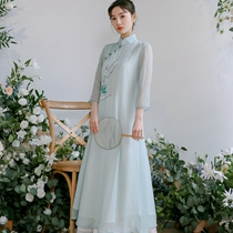Tea clothing women improved Han clothing Tang clothing tea art clothing ancient style Zen clothing ethnic Chinese style women's cheongsam dress summer