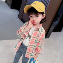 Girls spring coat foreign baby casual plaid shirt 2021 new spring and autumn childrens coat thin coat