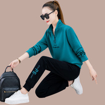 Sports suit Women in spring and autumn 2022 new fashion Collar Long Sleeve Casual Running Suit Womens Clothing Two Sets Tide