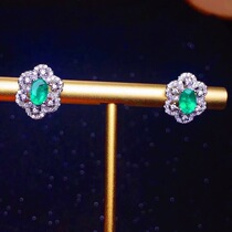 Magnificent floral superb noble 4 * 6mm natural progenitor green ear nail woman S925 pure silver anti-allergy work earnter