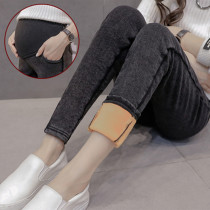 Pregnant jeans add velvet and thicker belly bottom pants in winter outside the pens pencil pants autumn winter trousers winter