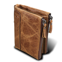 2020 Explosive Horse Cowhide Mens Wallet Leather Short Anti-RFID Pirates Brush Mens Wallet Double Zipper Wallet