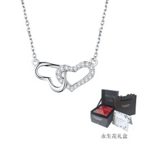 Double love s925 sterling silver necklace heart-to-heart Set chain Japanese and Korean version of temperament Chinese Valentines Day Crystal