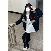 Side Zip Trousers Tide Sign High Street Dark Black Ensemble Trendy Casual Yuppie Handsome Design Feel Black Broadlegged Trousers