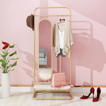 Shoe-changing stool hanging hanger integrated with mirror Golden cloakroom for student hanger clothing store