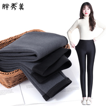  Autumn and winter thick and thin velvet thin warm leggings women wear large size tight feet plus velvet glossy pants cotton pants
