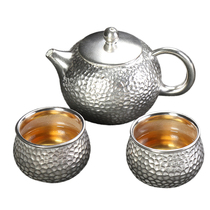 999 Pure Silver Express Guest Cup A Pot Of Two Cups 2 People Retro Kung Fu Day Style Office Portable Travel Tea Set Package