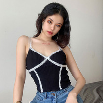 H home sweet spicy lace lace suspenders top muscle texture pothole stretch cross chest V collar short vest female base