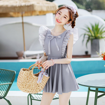 Net red swimsuit women 2020 new cover belly thin sexy small chest gathered fairy fan Korea ins hot spring