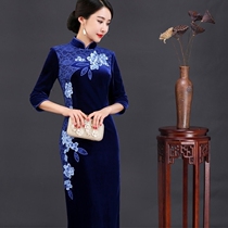 (Cheongsam off code clearance)Wedding mom wedding dress Engagement lace stitching long dress
