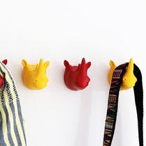 Nordic Style Resin Red Yellow Rhinoceros Hook Entrance Bedroom Nursery Color Hat Hook Fashion Wall Decor