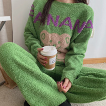 Teenage Girl Soft Cotton Sleeping Suit Women Winter Plus Suede Thickened Coral Suede Sweet and cute cartoon Korean version Home Home Suit Suit