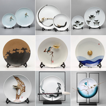 New Chinese TV cabinet ceramic plate decoration landscape pan rack ornaments living room porch handicraft decoration