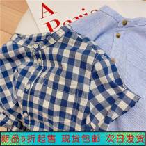 2022 Summer new standings Neckwashed Male Girl Plaid Striped Baby Cotton Short Sleeve Children Shirt Lining Clown