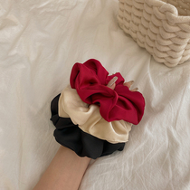 Satin Genuine Silk Large Intestine Hair Ring Women Ins Han Department Brief Retro Style Large Size Pure Color Summer Fattening