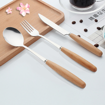CAMUZ knife fork and spoon three-piece set Japanese Western tableware household set Steak knife and fork spoon wooden handle spoon