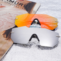 New cool European and American fashion conjoined film super large rimless colorful film sunglasses windshield windshield men and women tide People sunglasses