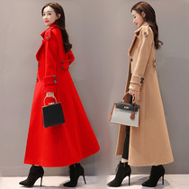 Long woolen coat women thick long coat 2021 Winter new Korean version waist slim over knee woolen coat