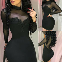 Bandage Women Seethrough Party Mesh Short Mini Pencil Dress