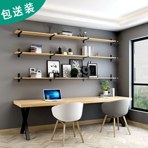 Solid Wood one-plate desk bookshelf double desk study bookcase combination design sense corner log table