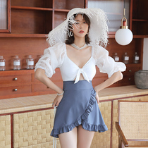 2021 new belly slim fairy skirt style one-piece swimsuit female Conservative ins style student large size flat corner