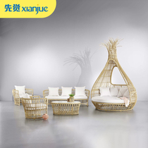 Outdoor reclining bed rattan sofa original design courtyard subnet red birds nest chair outdoor round bed custom rattan furniture