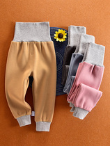 Baby high-waisted belly pants plus velvet open stall baby warm pants single childrens pajamas wear in autumn and winter