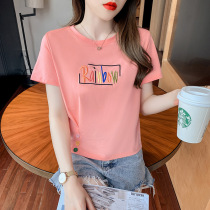 High waist umbilical loose short-sleeved T-shirt womens 2021 summer new fashion Korean short Western style design top
