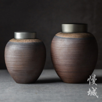 Ceramic tea leaf jars size number capacity self-suction sealing tank black tea Pu-erh tea jar coarse pottery bulk tea jar storage tank