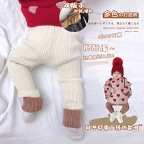 Children and girls plus velvet autumn and winter Children Baby thick leggings baby warm pants one body outside wearing foreign women