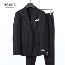 Vertical Stripe Suit Set Men 2021 Autumn New Business Leisure Small Suit Trend Quality Wedding Dress
