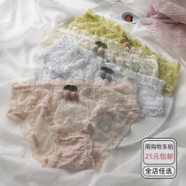 Lace underwear female puzzled Japanese cute sexy sweet love transparent cotton crotch mesh Lady breifs summer