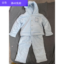 Foreign trade Original Single autumn and winter baby velvet cotton hooded long sleeve cotton jacket two-piece cotton suit