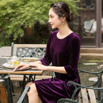 Modified cheongsam dress new style 2021 gold velvet Chinese style fashion wedding mother dress