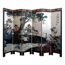  Yangzhou lacquerware Neoclassical lacquer art Home decoration lacquer Songhe Yingling six-fold screen partition three-color customization