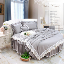 Light gray lace lace wash cotton round bed skirt round bed four-piece set 2 M round quilt cover cotton fragrant night