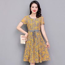 New middle-aged women Summer short sleeve dress trend new 40-50 year old mother dress fashion floral long skirt