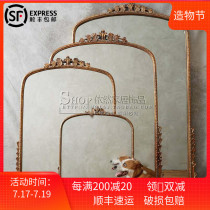 French retro European makeup mirror dresser large desktop fireplace hanging wall Net red carved palace extension decorative mirror