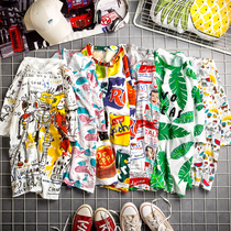 Summer new short-sleeved T-shirt male hip-hop Port style graffiti printing half-sleeve T-shirt Korean version loose trend students