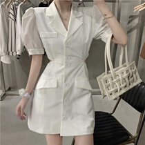 Minimalist Korean Wind Bubble Sleeves Suit Dress Woman Summer Dress 2021 New Closets Slim Temperament A Character Short Skirt