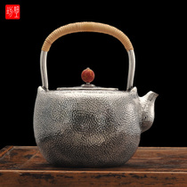 Fine workshop Japan silver pot sterling silver 9999 teapot pure hand lift beam kettle ice crack eye pattern